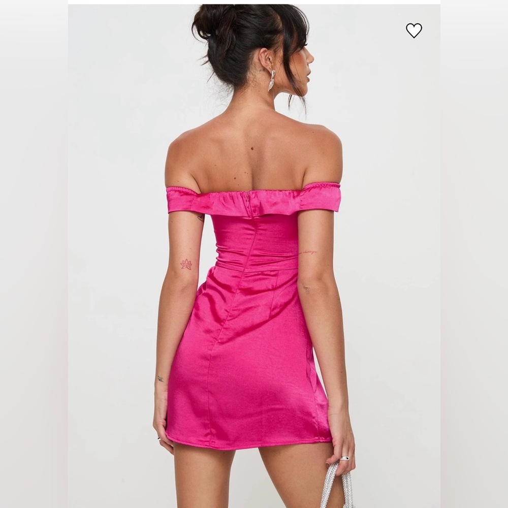 NWT- Princess Polly Rava Off The Shoulder Mini Dress, Hot Pink, Size 8 - Picture 4 of 12